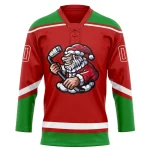 Custom Red Grass Green-White Christmas Santa Claus 3D Hockey Lace Neck Jersey - Image 3