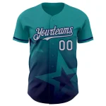 Custom Teal Gray-Navy 3D Pattern Design Gradient Style Twinkle Star Authentic Baseball Jersey - Image 2