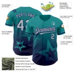 Custom Teal Gray-Navy 3D Pattern Design Gradient Style Twinkle Star Authentic Baseball Jersey - Image 3