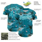 Custom Teal White 3D Pattern Design Tropical Hawaii Palm Trees Authentic Baseball Jersey - Image 3