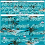 Custom Teal White 3D Pattern Design Tropical Hawaii Palm Trees Authentic Baseball Jersey - Image 4