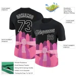 Custom Black Pink-White 3D Pink Ribbon Breast Cancer Performance T-Shirt - Image 2