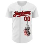 Custom White Red-Black 3D Skull Authentic Baseball Jersey - Image 2