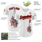 Custom White Red-Black 3D Skull Authentic Baseball Jersey - Image 3