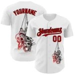 Custom White Red-Black 3D Skull Authentic Baseball Jersey