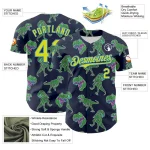 Custom Navy Neon Yellow-Electric Blue 3D Pattern Design Rave Psychedelic Neon Dinosaur Authentic Baseball Jersey - Image 3