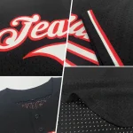Custom Black Light Blue-Red Mesh Authentic Throwback Baseball Jersey - Image 2
