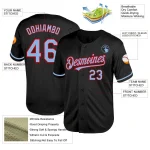 Custom Black Light Blue-Red Mesh Authentic Throwback Baseball Jersey - Image 3