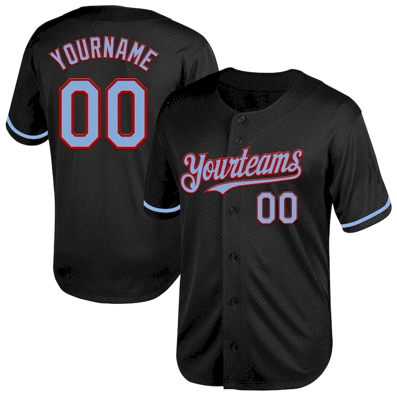Black2058.webp Custom Black Light Blue-Red Mesh Authentic Throwback Baseball Jersey - Image 1