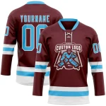 Custom Burgundy Sky Blue-White Hockey Lace Neck Jersey - Image 2