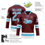 Custom Burgundy Sky Blue-White Hockey Lace Neck Jersey - Image 3