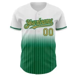 Custom White Pinstripe Old Gold-Kelly Green Authentic Fade Fashion Baseball Jersey - Image 3