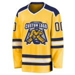 Custom Gold Navy-White Hockey Jersey - Image 2