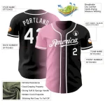 Custom Black White-Light Pink Authentic Gradient Fashion Baseball Jersey - Image 3