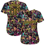 Custom Graffiti Pattern Black-Gold 3D Grunge Shabby Authentic Baseball Jersey - Image 2