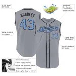 Custom Gray Light Blue-Black Authentic Sleeveless Father's Day Baseball Jersey - Image 2