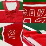 Custom Red Grass Green-White Christmas Santa Claus 3D Hockey Lace Neck Jersey - Image 2
