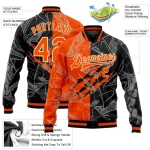 Custom Graffiti Pattern Orange Black-Cream Scratch 3D Bomber Full-Snap Varsity Letterman Jacket - Image 5