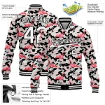 Custom Camo White-Black Flamingo 3D Pattern Design Bomber Full-Snap Varsity Letterman Salute To Service Jacket - Image 5