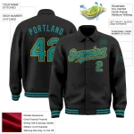 Custom Black Teal-Yellow Bomber Full-Snap Varsity Letterman Lapel Collar Byron Jacket - Image 3