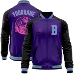 Custom Purple Sky Blue Pink-Black Bomber Varsity Letterman Two Tone Zipper Jacket