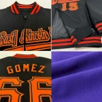 Custom Purple Sky Blue Pink-Black Bomber Varsity Letterman Two Tone Zipper Jacket - Image 2