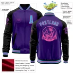 Custom Purple Sky Blue Pink-Black Bomber Varsity Letterman Two Tone Zipper Jacket - Image 3