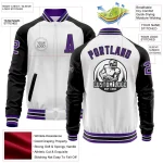 Custom White Purple-Black Bomber Varsity Letterman Two Tone Zipper Jacket - Image 3