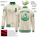 Custom Cream Kelly Green-White Bomber Varsity Letterman Zipper Jacket - Image 3