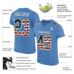 Custom Light Blue Vintage USA Flag-City Cream Mesh Authentic Football Jersey - Image 2