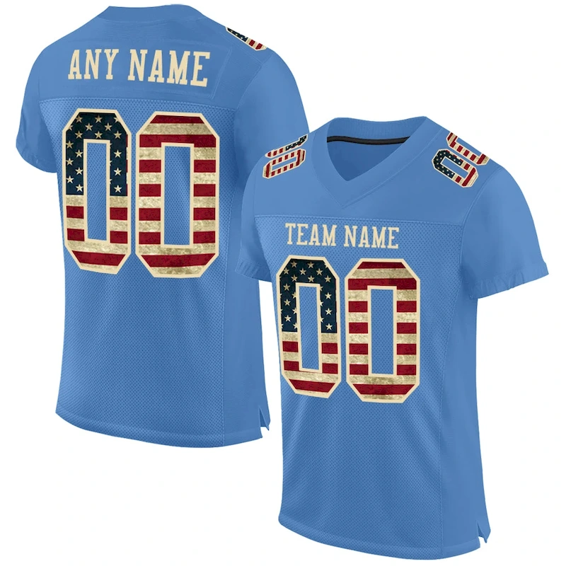 LightBlue0501.webp Custom Light Blue Vintage USA Flag-City Cream Mesh Authentic Football Jersey - Image 1