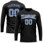 Custom Black Light Blue-White Long Sleeve Performance T-Shirt - Image 2