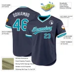 Custom Navy Teal-White Authentic Throwback Baseball Jersey - Image 3