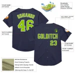 Custom Navy Neon Green-White Mesh Authentic Throwback Baseball Jersey - Image 3