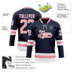 Custom Navy Medium Pink-White Hockey Lace Neck Jersey - Image 3