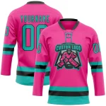 Custom Pink Aqua-Black Hockey Lace Neck Jersey - Image 2