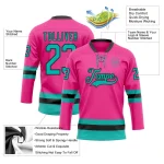 Custom Pink Aqua-Black Hockey Lace Neck Jersey - Image 3