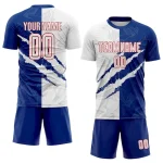 Custom Graffiti Pattern White Royal-Red Scratch Sublimation Soccer Uniform Jersey - Image 2
