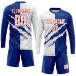 Custom Graffiti Pattern White Royal-Red Scratch Sublimation Soccer Uniform Jersey - Image 4