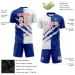 Custom Graffiti Pattern White Royal-Red Scratch Sublimation Soccer Uniform Jersey - Image 5