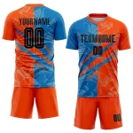 Custom Graffiti Pattern Black Blue-Orange Scratch Sublimation Soccer Uniform Jersey - Image 2
