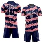 Custom Navy Medium Pink-White Splash Sublimation Soccer Uniform Jersey - Image 2