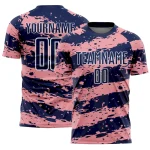 Custom Navy Medium Pink-White Splash Sublimation Soccer Uniform Jersey