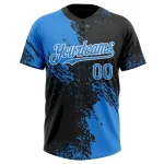 Custom Black Electric Blue-White 3D Pattern Abstract Brush Stroke Two-Button Unisex Softball Jersey - Image 2