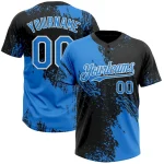 Custom Black Electric Blue-White 3D Pattern Abstract Brush Stroke Two-Button Unisex Softball Jersey