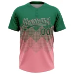 Custom Kelly Green Medium Pink 3D Gradient Square Shape Two-Button Unisex Softball Jersey - Image 2