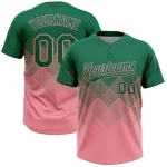 Custom Kelly Green Medium Pink 3D Gradient Square Shape Two-Button Unisex Softball Jersey