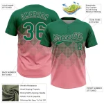 Custom Kelly Green Medium Pink 3D Gradient Square Shape Two-Button Unisex Softball Jersey - Image 3
