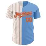 Custom Light Blue White-Orange Pinstripe Authentic Split Fashion Baseball Jersey - Image 2