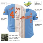 Custom Light Blue White-Orange Pinstripe Authentic Split Fashion Baseball Jersey - Image 3